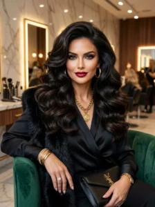 Classic mob wife hairstyle with glossy waves