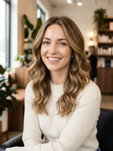 Wavy medium-length hairstyle with soft beach waves and healthy shine.