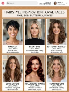 Various flattering hairstyles for oval face shapes