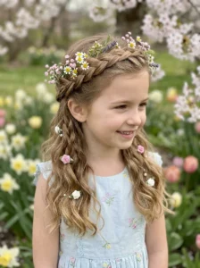 Flower crown braid hairstyle for Easter