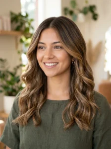 Caramel highlights with root melt effect