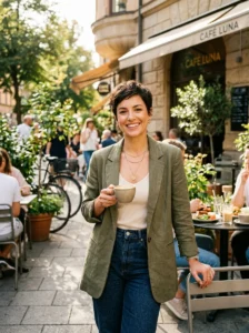 Woman confidently wearing a very short haircut