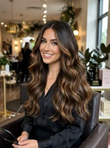 Caramel highlights on dark brown hair