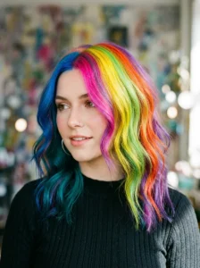 Rainbow color-block hairstyle
