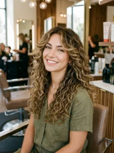 Face-framing layers on long curly hair