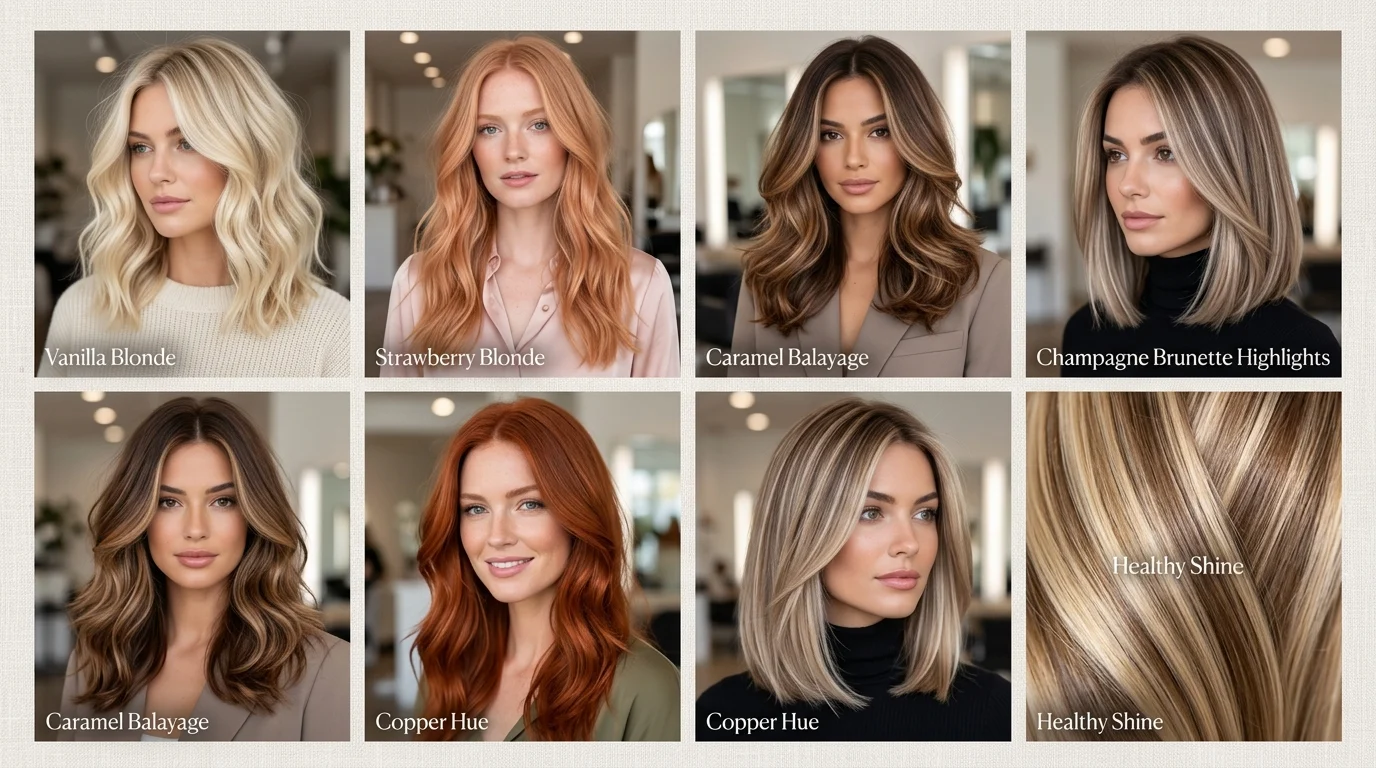 Popular spring hair color trends featuring blonde brunette and copper shades
