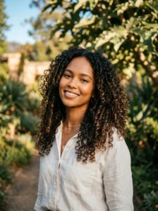 Long layered curly haircut maintained over time