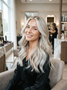 Streaky highlights on blonde hair
