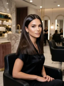 Glossy blunt brunette lob