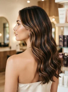 Streaky highlights on dark hair