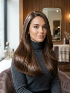 Natural brunette hair with gloss treatment