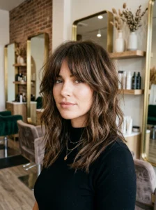 Soft brunette shag hairstyle