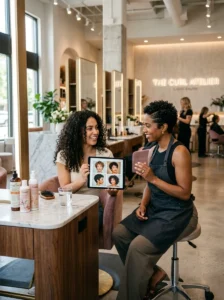 Curly pixie haircut consultation