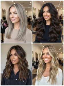 Different hair types with streaky highlights
