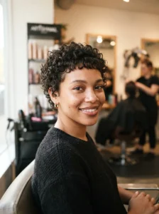 Curly crop with micro fringe