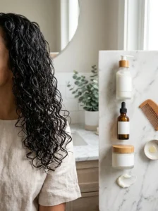 Leave-in conditioner, oil and curl cream for curly hair styling