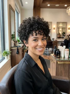 Tapered curly pixie haircut