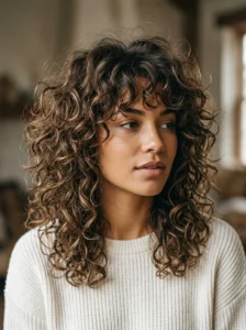 Curly shag haircut with voluminous crown