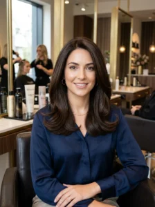Dark brown lob with inward curl