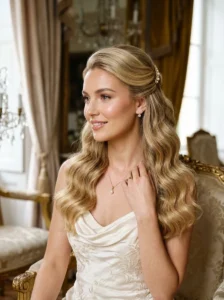 Golden blonde half-up waves