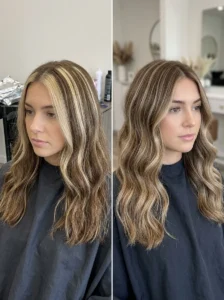 Poorly placed chunky highlights compared with professionally blended highlights