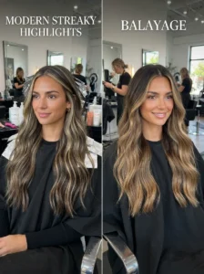 Comparison of streaky highlights and balayage