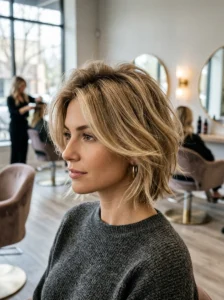 Razor cut bob with crown volume