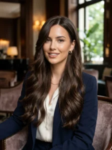 Deep brunette hair with face-framing layer