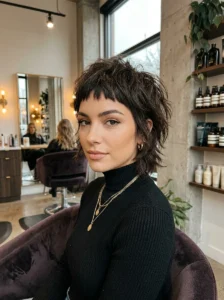 Micro shag haircut with micro bangs