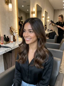 Mocha brunette hair with root melt
