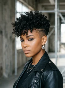 Voluminous curly afro pixie