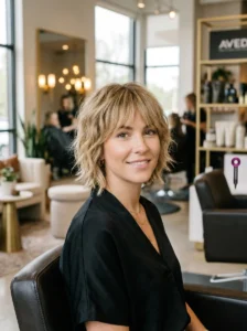 Wavy short shag haircut with soft bangs