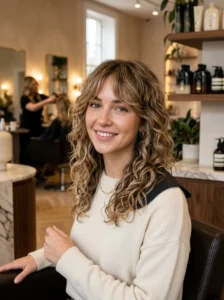 Subtle curly shag haircut with soft layers