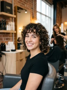Short curly shag haircut with textured layers