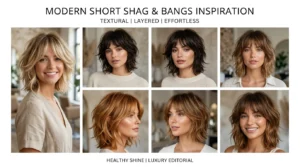 Modern short shag haircut with bangs and textured layers