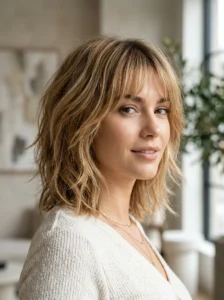 Short shag haircut with wispy bangs