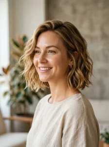 Wavy razor cut bob for fine hair