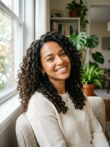 Healthy moisturized curly hair with soft defined curls