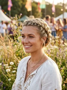 Dutch braid crown hairstyle for festivals and hot summer days