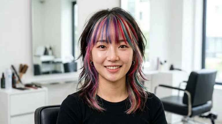 12 Wolf Cut with Colored Bangs That Add a Fun Pop of Color