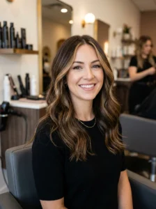 Caramel money piece highlights framing brunette hair
