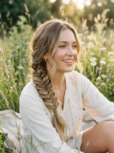 Loose fishtail braid with soft boho texture