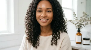 Healthy defined curls after following a moisturizing curly hair care routine