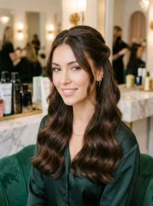 Brunette half-up twist hairstyle