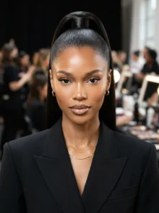 Severe slicked-back high ponytail