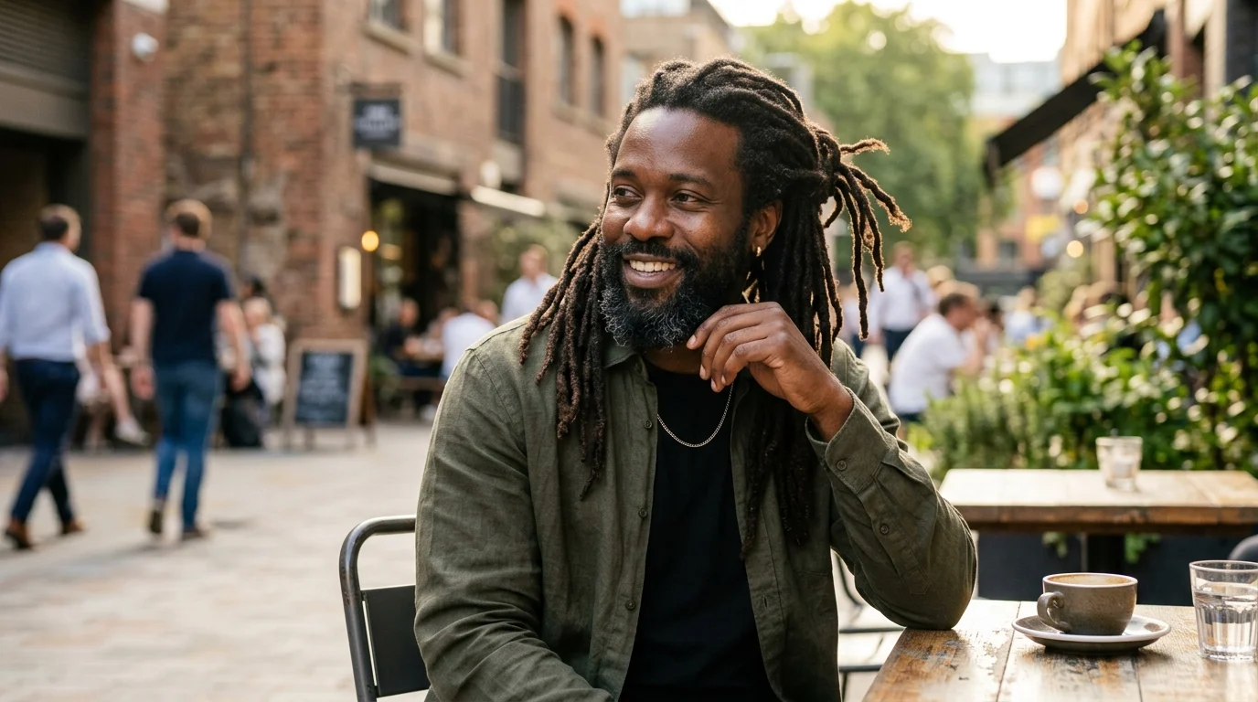 Man wearing relaxed nonchalant locs with natural texture