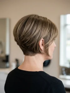 Freshly trimmed stacked wedge haircut with defined back layers