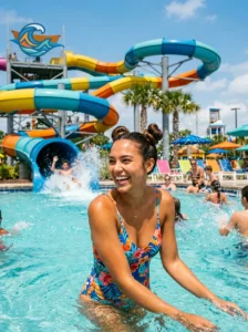 Cornrows providing secure hair protection at a waterpark