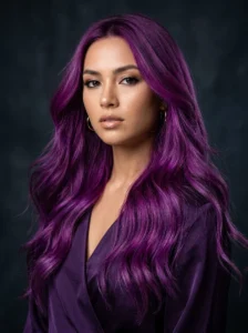 Vivid saturated amethyst purple hair from roots to ends