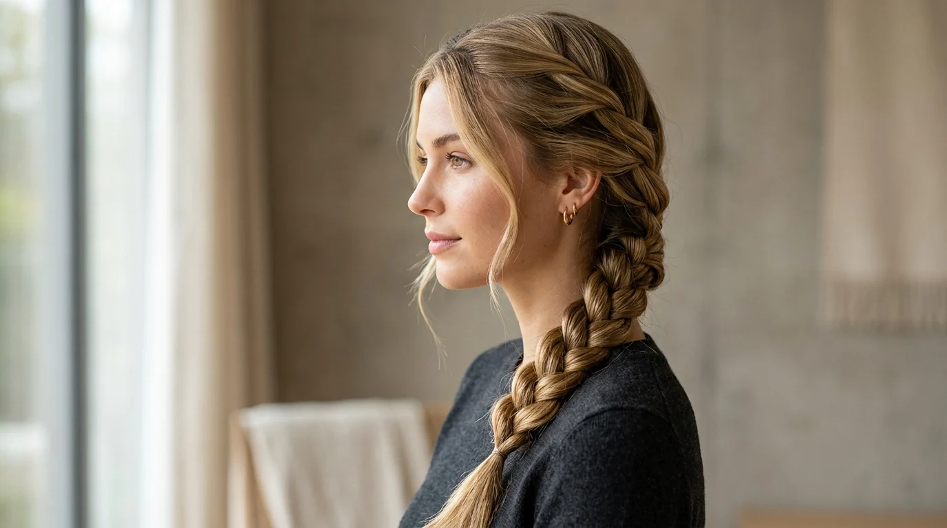 Woman wearing a long textured rope braid hairstyle